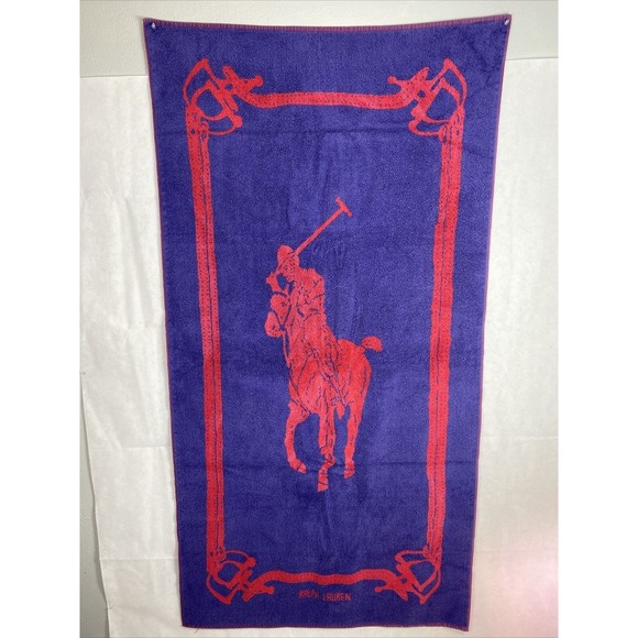 Vintage Ralph Lauren Red Blue Beach Towel - Picture 1 of 12